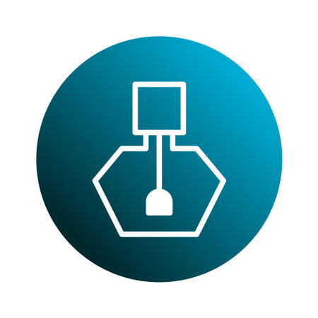 A minimalist icon of a perfume bottle is set within a gradient blue circle. The design is clean, elegant, and suitable for beauty or cosmetic branding.のイラスト素材