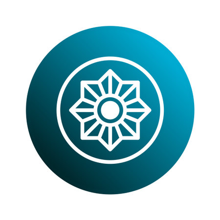 An elegant geometric flower symbol icon within a vibrant gradient blue circle creates a modern and eye-catching design, suitable for various creative projects.のイラスト素材