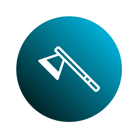 A simple, minimalist illustration of an axe tool on a circular blue background. This vector graphic is perfect for a variety of design projects.のイラスト素材