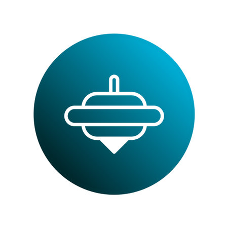 This image features a simple, modern graphic design of a spinning top toy in white outline on a blue gradient circle, evoking feelings of childhood nostalgia and carefree play.のイラスト素材