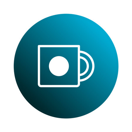 A minimalist icon of a coffee cup set against a gradient blue background. Perfect for beverage menu...