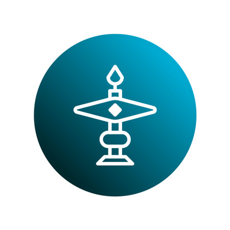A simple white oil lamp icon is centered on a gradient blue circle, evoking themes of spirituality,...