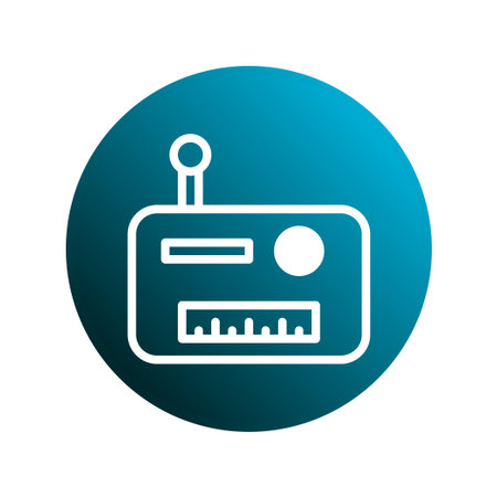 This image shows a simple illustration of a retro radio with a blue gradient background. The clean design evokes nostalgia and classic technology.のイラスト素材