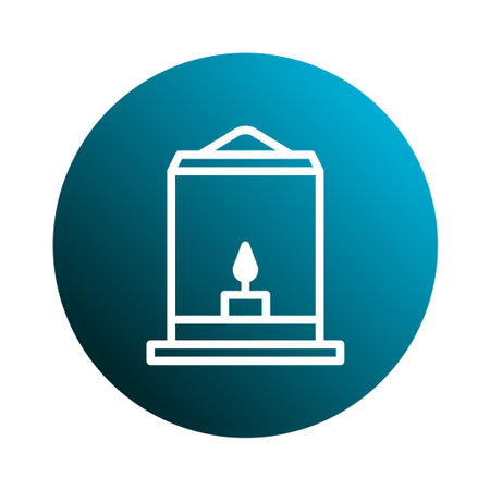 A minimal line art illustration of a lantern within a blue circle background. This image symbolizes peace, hope, and cultural tradition, evoking a serene and reflective mood.のイラスト素材