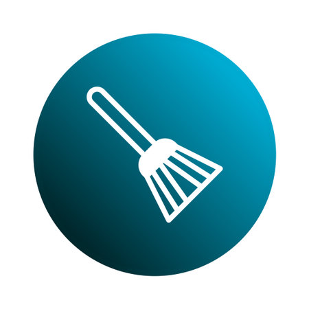 A simple illustration of a broom silhouette set against a vibrant gradient blue circular background. Ideal for cleaning services advertisements.のイラスト素材