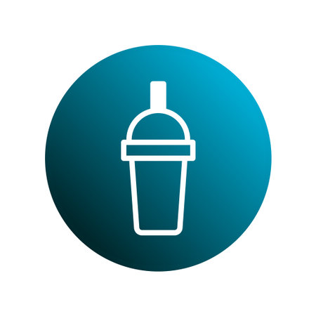 A clean and modern white icon of a drink cup is featured within a vibrant blue gradient circle. Perfect for logos or illustrations.のイラスト素材