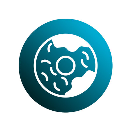 An eye-catching illustration of a frosted donut icon, set against a vibrant blue circle backdrop. Perfect for conveying sweetness, indulgence, and the allure of delectable treats.のイラスト素材