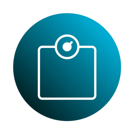 A minimalist design of a weight scale icon is presented on a blue gradient circle. Symbolizing health, fitness, and balance.のイラスト素材