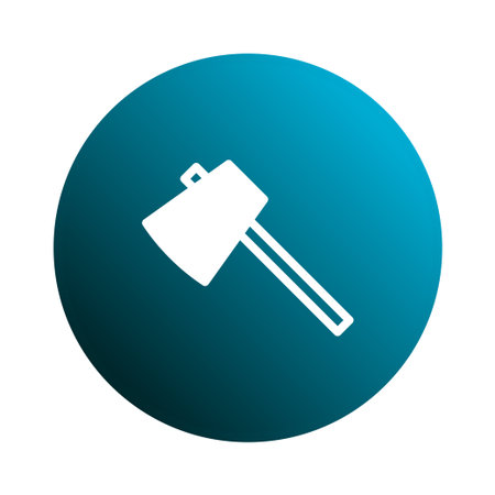 A white silhouette of an axe is centered on a teal gradient circular background. The minimalist design is simple and modern.のイラスト素材