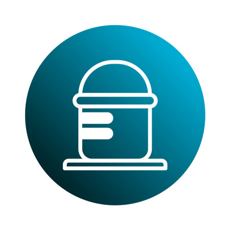 A minimalist illustration of a container depicted with clean, white lines on a gradient blue circle. A simple graphic element for design or use as a symbol.のイラスト素材