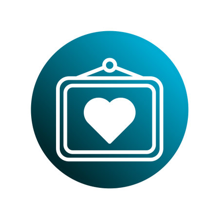 A stylized white heart within a frame hangs against a teal circular backdrop, conveying love and affection in a simple and modern design.のイラスト素材