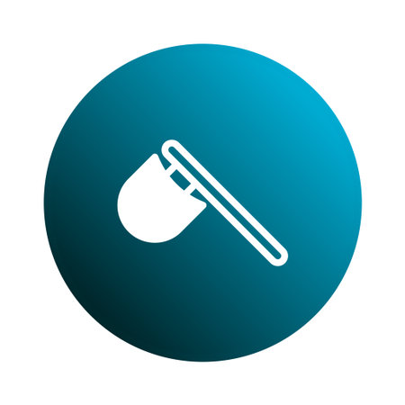 Axe icon within a round blue button presents a white axe symbol in a minimalist line art style. Design representing the tool in clean graphicのイラスト素材