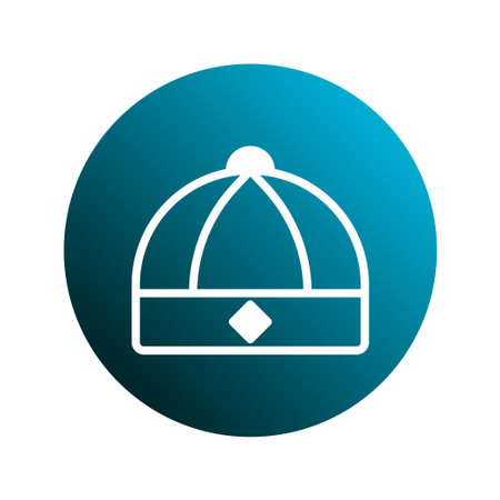 The icon features a white outline of a traditional Chinese hat inside a gradient blue circle. The design is simple yet elegant and evokes a sense of culture and celebration.のイラスト素材