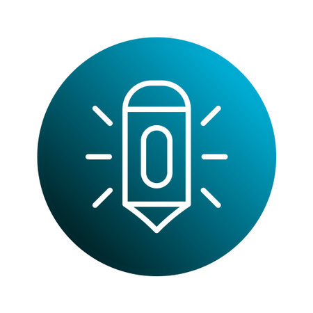 Minimalist illustration of a light bulb combined with a pencil on a gradient blue sphere background,...