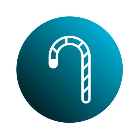 This image features a simple, modern design of a candy cane icon within a vibrant blue circle. Perfect for Christmas or winter-themed designs.のイラスト素材
