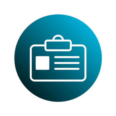 A minimalist icon of an identification badge against a blue gradient circle, symbolizing identity,...