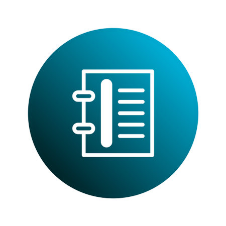 Iconic representation of a notebook or notepad, set against a vibrant blue gradient background, ideal for web design and branding materials.のイラスト素材