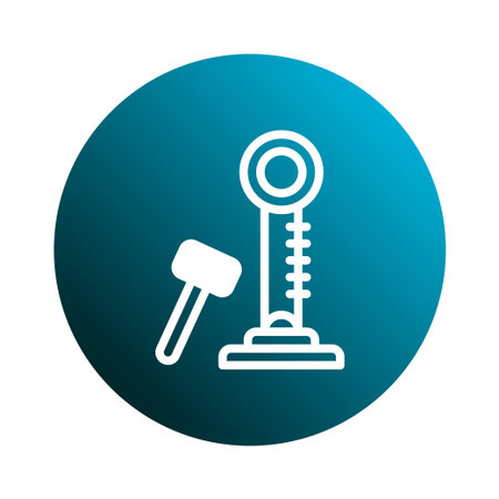 Minimalist vector illustration of a high striker carnival game with a mallet on a blue gradient circle. Represents strength, test, and competition.のイラスト素材