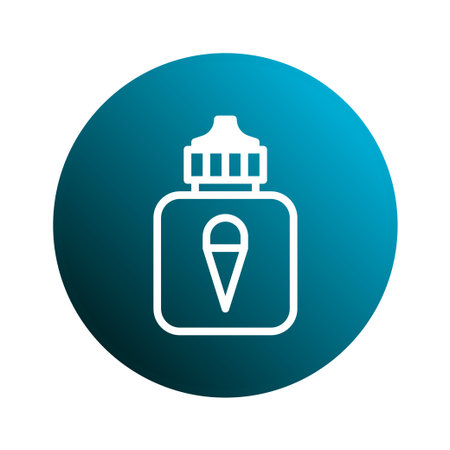 A minimal e-liquid bottle icon is isolated on a blue circle, ideal for vaping product promotion, highlighting design and modern lifestyle.のイラスト素材