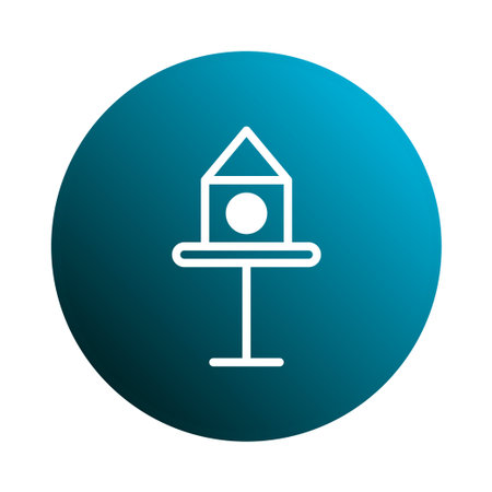 A clean, minimalist illustration of a birdhouse icon on a blue circle, ideal for designs focused on nature conservation and animal welfare organizations.のイラスト素材