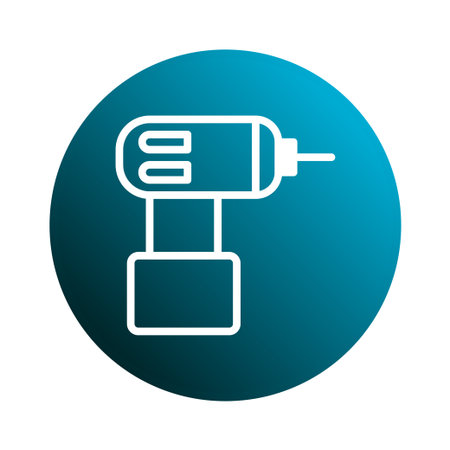 A simple and clean icon featuring a cordless drill, perfect for representing construction, repair, or DIY projects. Set against a blue gradient background, the design conveys professionalism and precision.のイラスト素材
