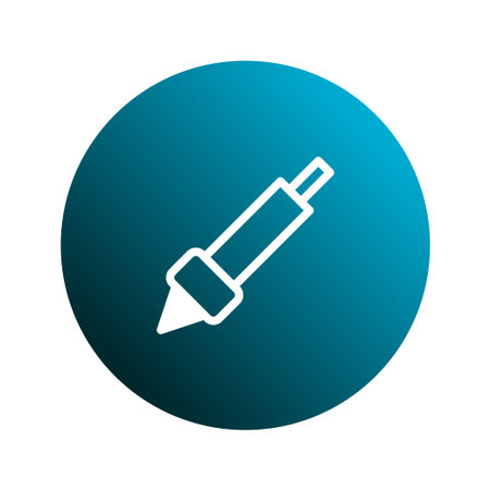A clean, modern icon of a stylus pen in white outline, set against a gradient blue circle. Perfect for representing digital design tools, technology, or creative apps.のイラスト素材