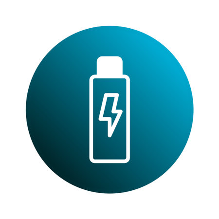 Illustration of a charging bottle icon on a gradient blue circle backdrop. Symbolizes energy, technology, and power, suitable for various digital and graphic contexts.のイラスト素材