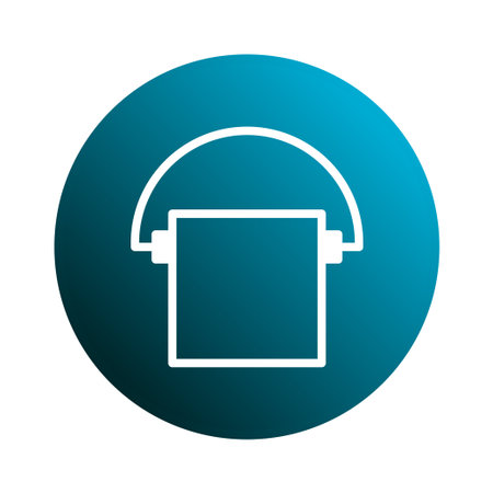 A minimalist vector art of a white bucket icon on a blue rounded background, useful for cleaning or hygiene product ads.のイラスト素材