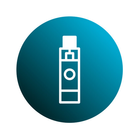 A clean, minimalist icon of a vape pen in white, centered on a teal circle. Represents modern vaping trends, technological innovation, and alternative smoking solutions.のイラスト素材