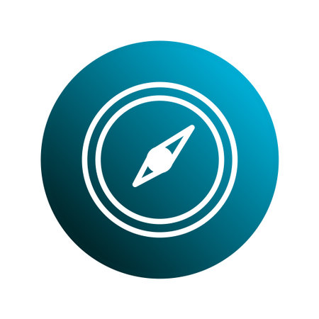 A minimalist compass icon in a gradient blue circle, representing direction, navigation, and travel. Ideal for mapping applications, travel guides, and outdoor adventure themes.のイラスト素材