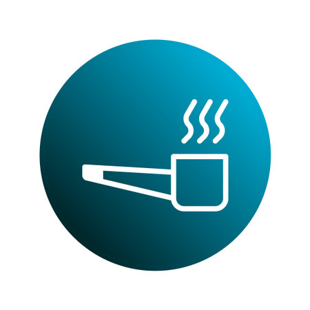 A minimalist vector graphic illustrates a white smoking pipe within a blue circle, symbolizing leisure and vintage charm with its simple design.のイラスト素材