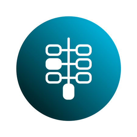 Abstract white molecule structure design inside a teal circle, representing a connection, science, exploration, and technological innovation. The vector illustration conveys complex information in a clear and stylish way.のイラスト素材