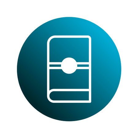 A minimalist book icon in white outline is set against a teal circle backdrop, symbolizing knowledge, education, and digital library resources for creative endeavors.のイラスト素材