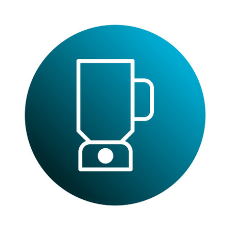 A clean, minimalist icon of a blender on a gradient blue circular background. Ideal for representing kitchen appliances and healthy eating.のイラスト素材