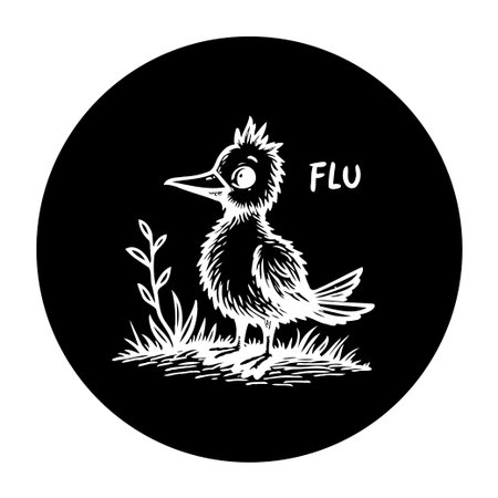 Whimsical hand-drawn bird illustration in black and white. A cute and funny animal design, perfect for playful and artistic projects. Expressive, quirky and unique character illustration.のイラスト素材