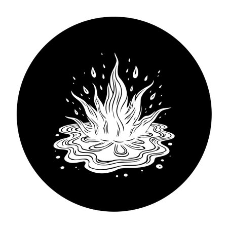 A striking monochrome vector illustration displays a dynamic water splash. Set against a dark background, the liquid form and droplets create a visually compelling image with a clean and modern aesthetic.のイラスト素材