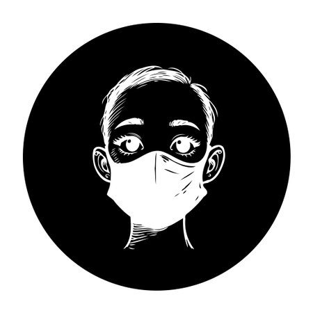 An illustration shows a person wearing a face mask as a precaution to prevent the spread of viruses and diseases, emphasizing health and protection.のイラスト素材