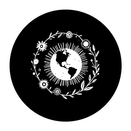 This design features a planet Earth surrounded by a delicate floral wreath, symbolizing nature, environmental awareness, and the importance of protecting our world.のイラスト素材