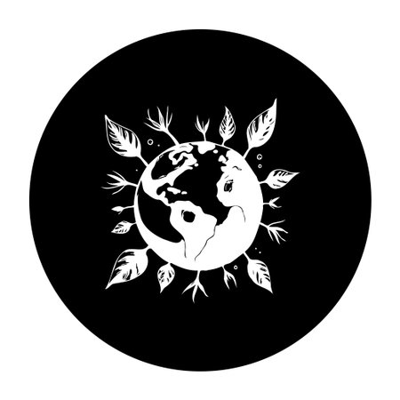 A symbolic drawing of the Earth surrounded by plants and leaves, highlighting environmental conservation and the importance of ecological awareness.のイラスト素材