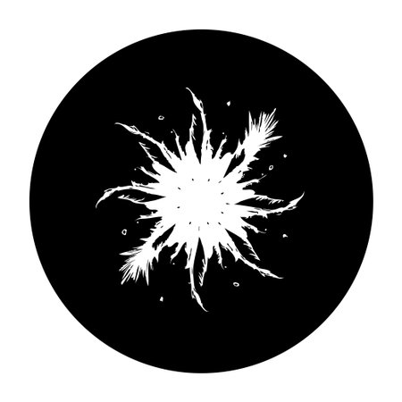 A captivating abstract floral explosion, set within a circular frame, evokes a sense of celestial energy and artistic expression, creating a striking graphic design element.のイラスト素材