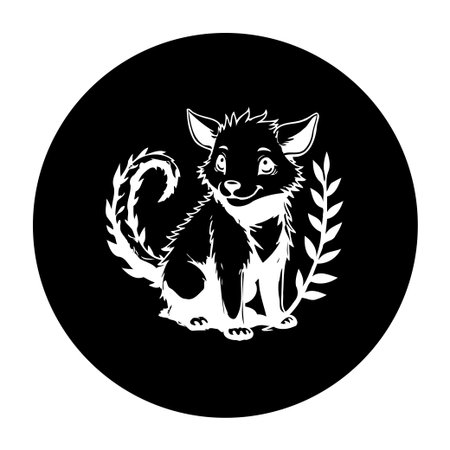 This is a charming vector illustration depicting a cute cartoon fox. The black and white design adds a touch of elegance to this adorable animal.のイラスト素材