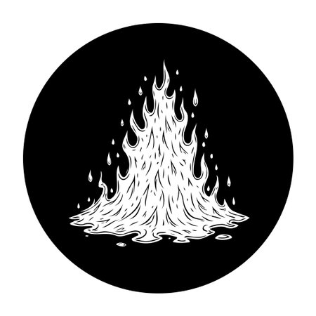 A graphic illustration of white fire flames set against a black background. The image depicts the heat and energy associated with fire in an artistic style.のイラスト素材