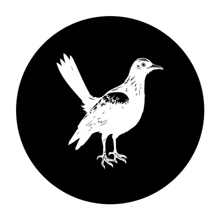 Elegant monochrome illustration of a bird silhouette against a black circular background. A simple yet artistic design perfect for emblems, tattoos, or minimalist prints.のイラスト素材