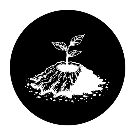 Monochrome illustration of a sprout emerging from the earth. Depicting themes of growth, nature, sustainability, and new beginnings in simple form.のイラスト素材