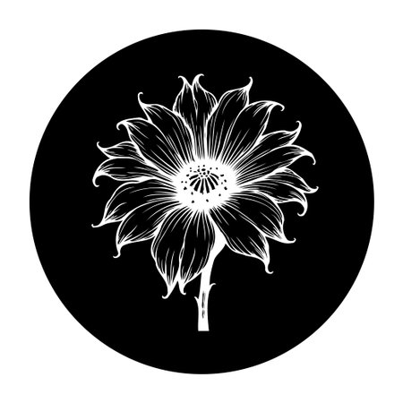 A stunning flower illustration stands out against a black backdrop. The contrasting design highlights the flower's delicate details. Ideal for adding an artistic and sophisticated touch to design projects.のイラスト素材