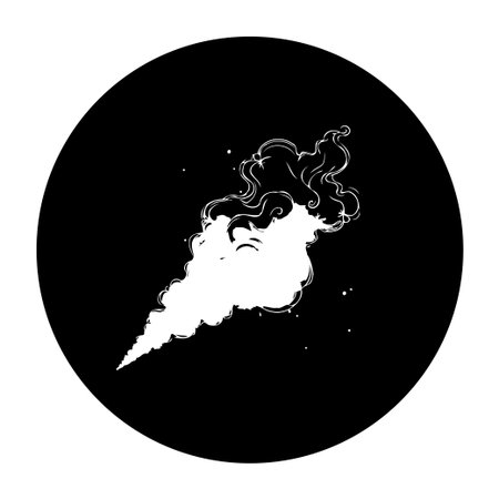 Elegant vector illustration depicting white smoke rising within a black circle. The design evokes mystery and abstract concepts in a contemporary artistic style.のイラスト素材