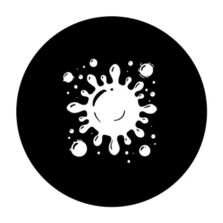A white paint splash illustration on a black circular background, perfect for graphic design projects or icons. A simple and modern aesthetic.のイラスト素材