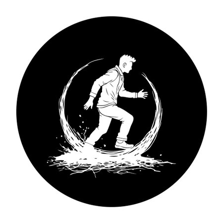 A bold silhouette captures a man running through splashing water, symbolizing energy, dynamism, and unwavering determination, perfect for conveying a sense of motion.のイラスト素材