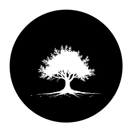 A striking black and white image showcases a tree silhouette against a dark background, representing nature's growth, resilience, and the beauty of botanical art.のイラスト素材
