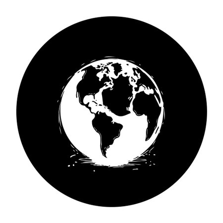 A simple yet striking minimalist black and white globe icon. Emphasizing the world's interconnectedness and highlights the importance of geography and global environment.のイラスト素材